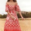 Red Petite Puff Sleeve Square Neck Midaxi Dress