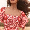 Red Petite Puff Sleeve Square Neck Midaxi Dress - Image 2