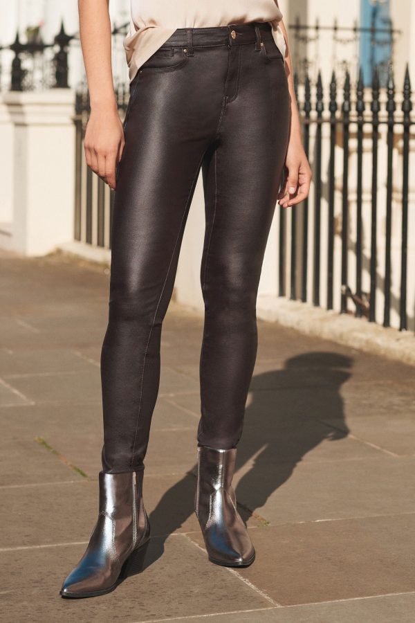 Chocolate Brown Coated Skinny Jeans - Image 2