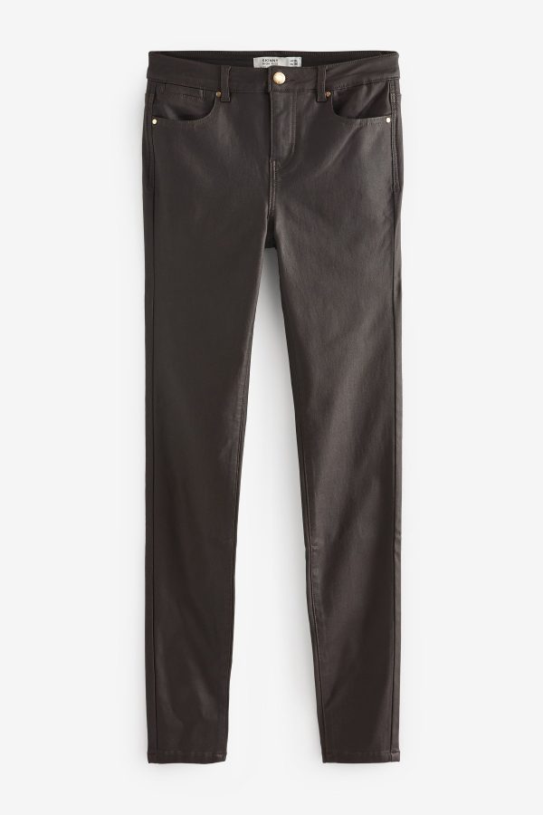 Chocolate Brown Coated Skinny Jeans - Image 4