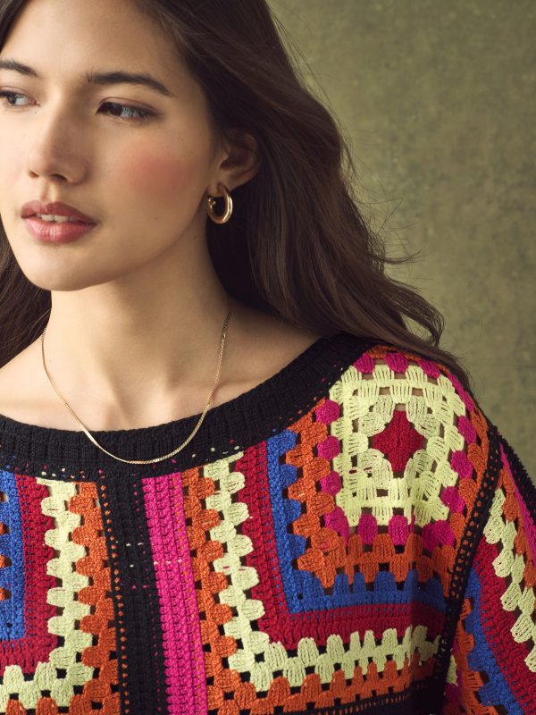 Bright Multi Short Sleeve Crochet Crew Neck T-Shirt - Image 5