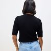 Black Button Up Crew Neck Short Sleeve Top With Linen - Image 4