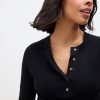 Black Button Up Crew Neck Short Sleeve Top With Linen - Image 5