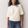 White Ecru 100% Cotton Knitted Short Sleeve Top - Image 3
