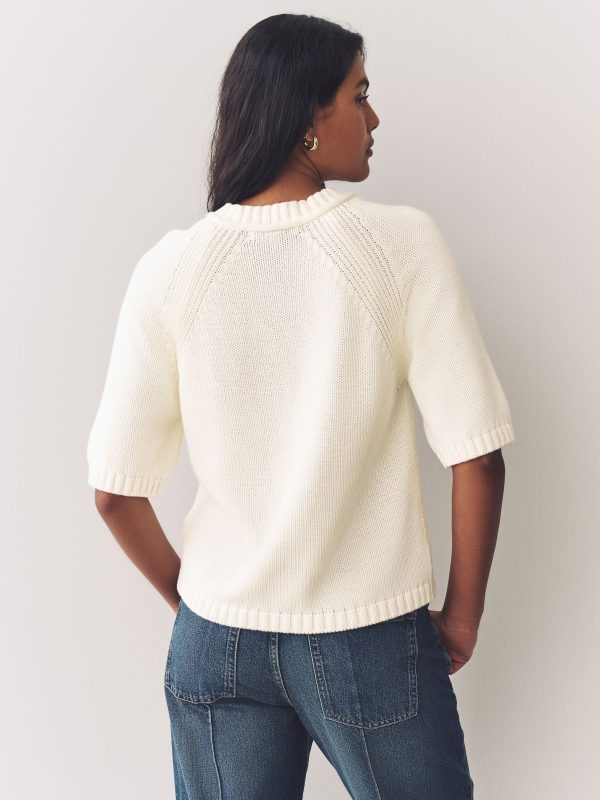 White Ecru 100% Cotton Knitted Short Sleeve Top - Image 4