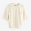 White Ecru 100% Cotton Knitted Short Sleeve Top - Image 6
