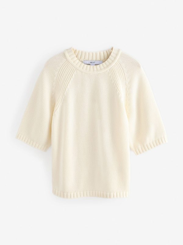 White Ecru 100% Cotton Knitted Short Sleeve Top - Image 6