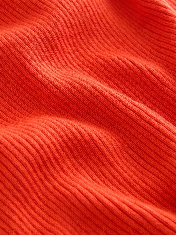 Red Button Up Crew Neck Short Sleeve Top With Linen - Image 7