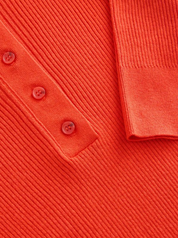 Red Button Up Crew Neck Short Sleeve Top With Linen - Image 8