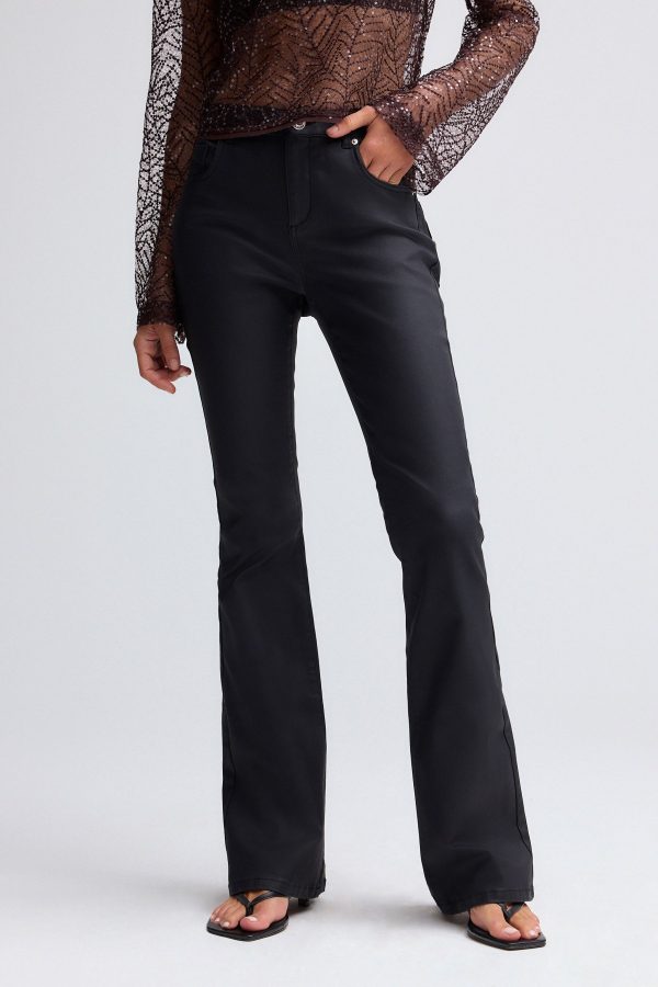 Black Coated Flared Jeans - Image 3