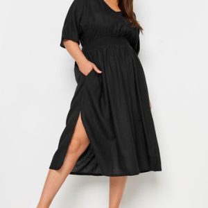 Black LIMITED COLLECTION Linen Shirred Midaxi Dress