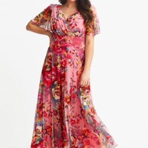 Pink Isabelle Angel Sleeve Maxi Dress