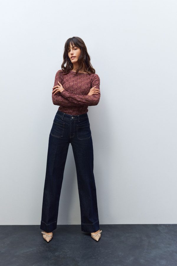 Patch Pocket Wide Leg Jeans
