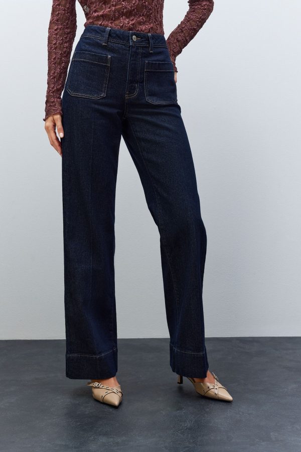 Patch Pocket Wide Leg Jeans - Image 3