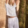 White Short Sleeve Crochet Crew Neck T-Shirt - Image 2