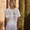 White Short Sleeve Crochet Crew Neck T-Shirt - Image 3