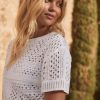 White Short Sleeve Crochet Crew Neck T-Shirt - Image 4