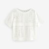 White Short Sleeve Crochet Crew Neck T-Shirt - Image 5