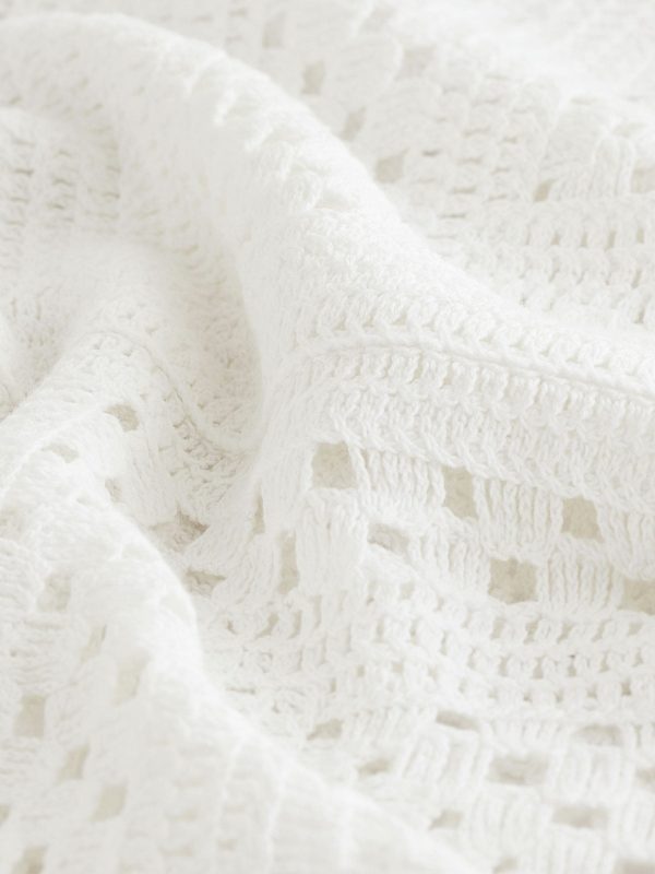 White Short Sleeve Crochet Crew Neck T-Shirt - Image 6