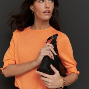 Orange Short Sleeve Crew Neck T-Shirt With Frill Edge Detail