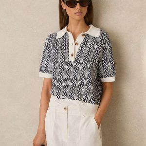 Blue/ Jem Zig-Zag Knit Polo Shirt