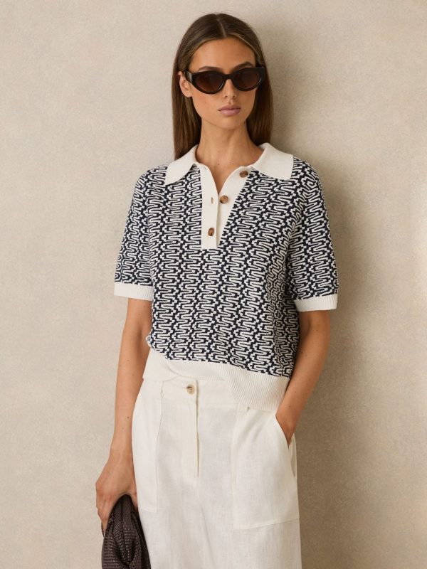 Blue/ Jem Zig-Zag Knit Polo Shirt