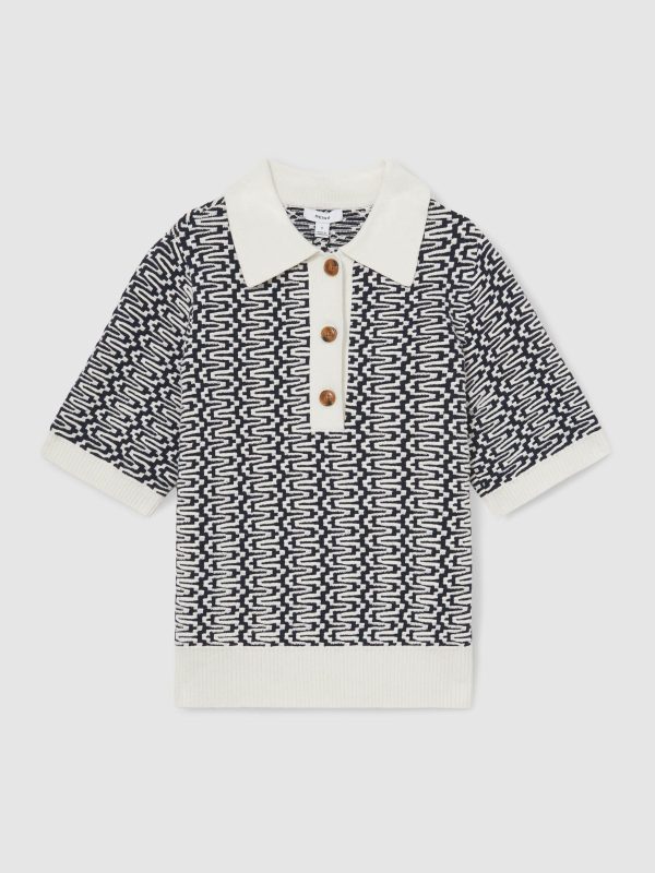 Blue/ Jem Zig-Zag Knit Polo Shirt - Image 2