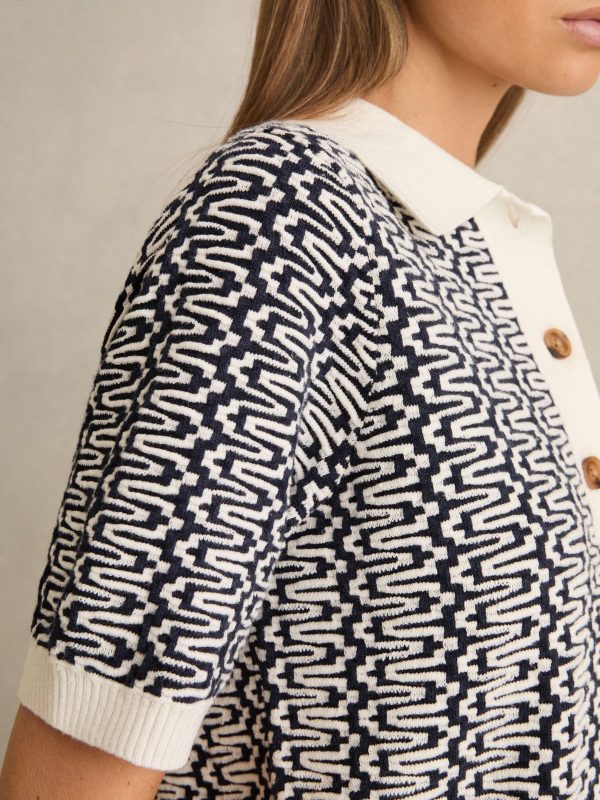Blue/ Jem Zig-Zag Knit Polo Shirt - Image 4