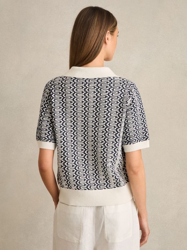 Blue/ Jem Zig-Zag Knit Polo Shirt - Image 5