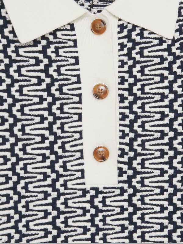 Blue/ Jem Zig-Zag Knit Polo Shirt - Image 6