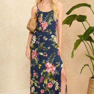 Blue Floral Cami Jersey Maxi Dress