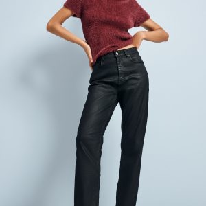 Black Coated Slim Straight Jeans
