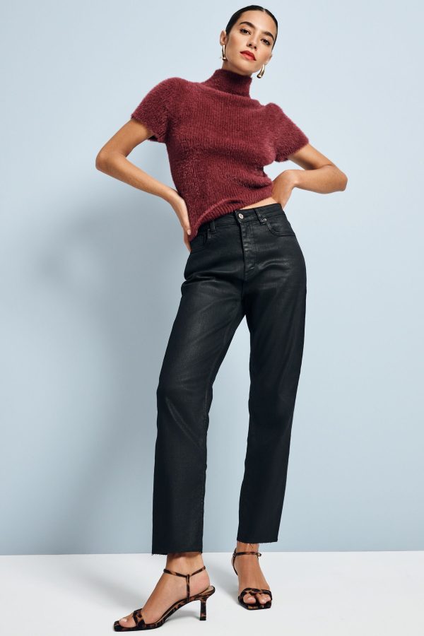 Black Coated Slim Straight Jeans